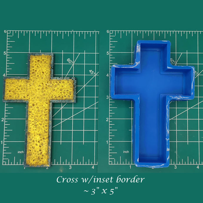 Cross with Inset Border Silicone Resin Mold or Freshie Mold